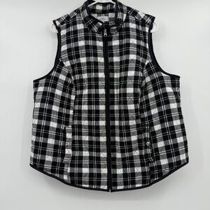 Croft Barrow Vest Women 1 X Black White Plaid Quilted Zipper Front Sleeveless